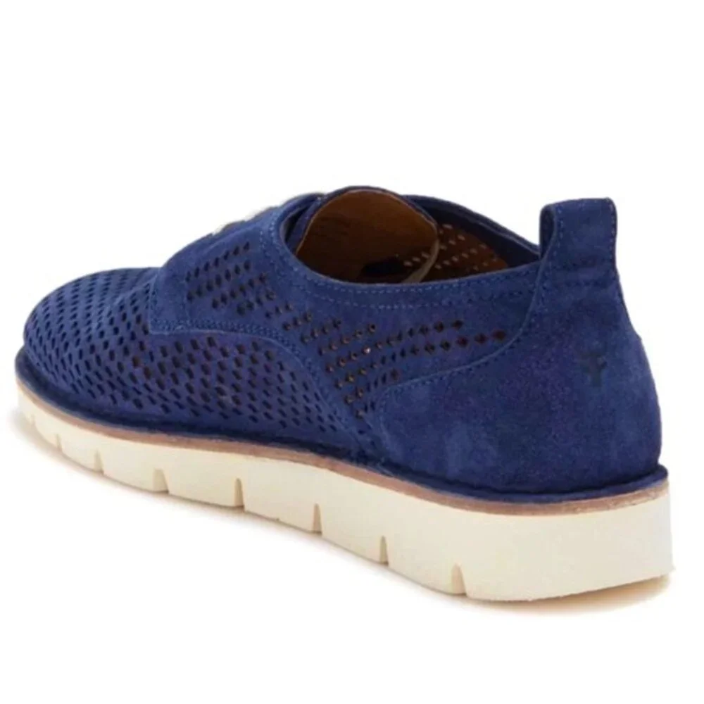 Trask Lena Perforated Leather Sneaker in Indigo 8.5